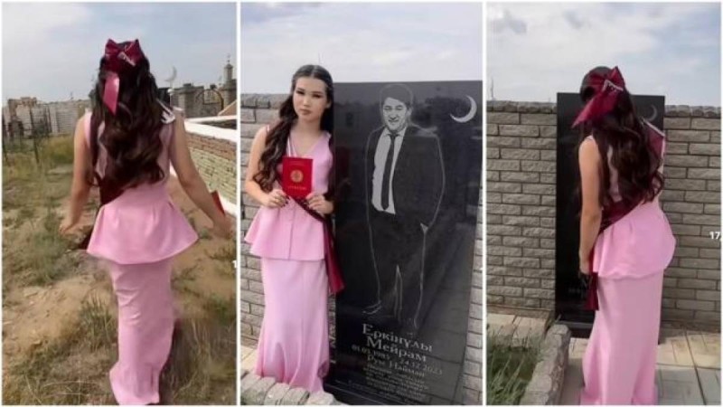 «Хайп үшін»: Аттестатын алып әкесінің басына барған мектеп түлегі көптің сынына қалды
