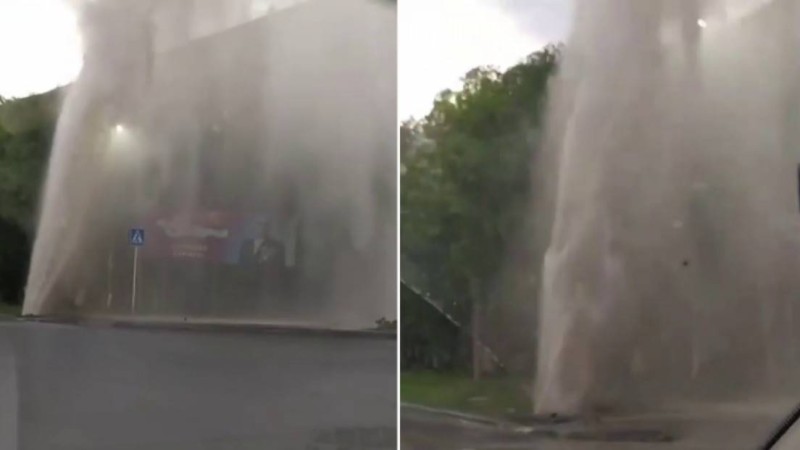 Павлодарда жер астынан ыстық су бұрқақ атқылап кетті