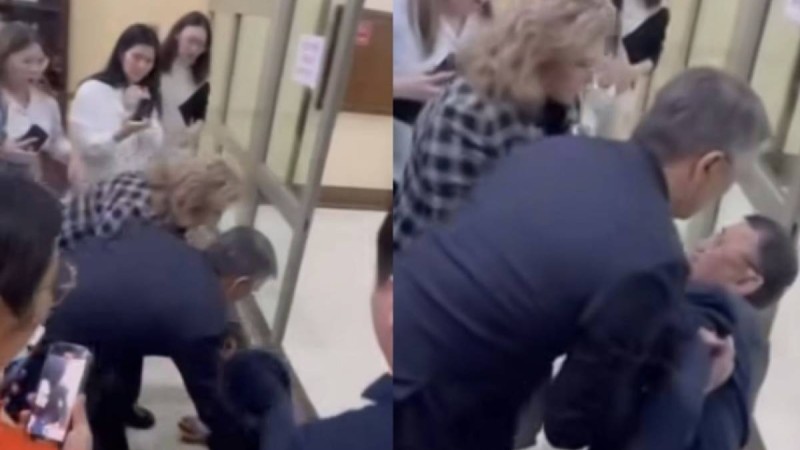 Бас прокурордың орынбасары Шындалиевтің көмекшісі журналистерден қашамын деп шалқасынан құлады (видео)