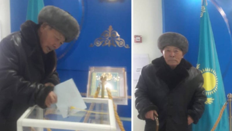 Жезқазғанда 92 жастағы қария сайлау учаскесіне келіп дауыс берді
