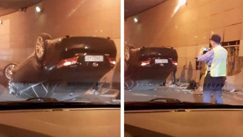 Нұр-Сұлтанда жол өткелінде көлік аударылып кетті (видео)