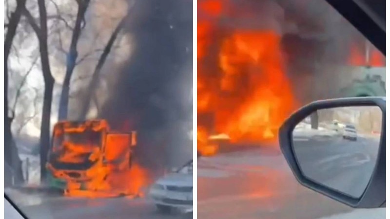 Алматыда автобус өртенді