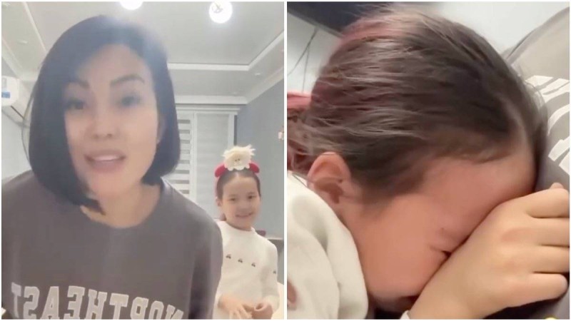 «Сен сияқты әкесіз өскен жоқпын»: Әлеуметтік желіде келіншек тренд түсіремін деп қызын жылатып қойды (ВИДЕО)