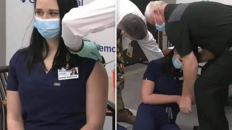 COVID-19 вакцинасын қабылдаған медбике жерге құлап түсті (видео)