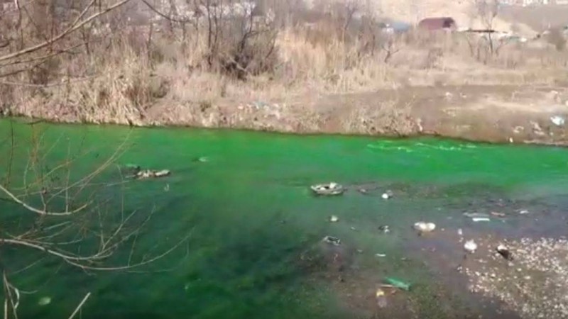 Жасыл түске боялған өзеннің суы қырғызстандықтарды шошытты (видео)