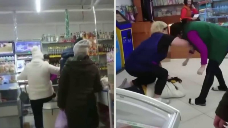 Аяқпен теуіп, сындырып жіберді. Оралда екі әйелдің дүкендегі төбелесі жұрттың жағасын ұстатты (видео)