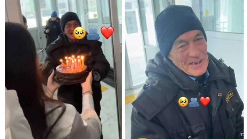 «Таяуда ұлы қайтыс болған»: Оқушылар күзетшіні туған күнімен құттықтап, көпшілікті тәнті етті (ВИДЕО)