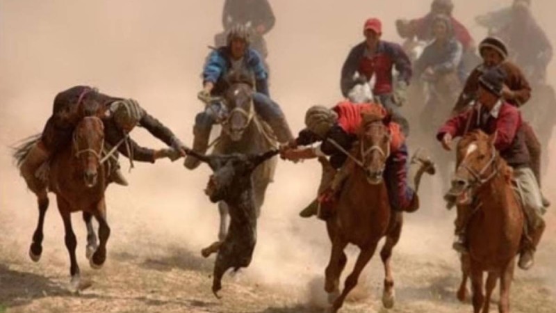 Алматы облысында бір топ адам тас жолда көкпар тартқан