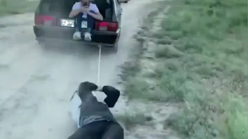 Түркістандық адамды көлікке байлап алып сүйреген (видео)