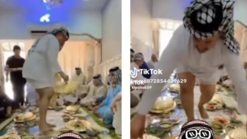 Желіде ер адамның ақ дастарханды басып жүрген видеосы тарады