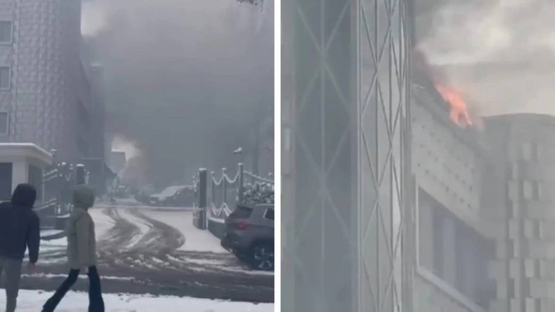 Алматыда бос тұрған төрт қабатты ғимарат өртеніп жатыр (видео)