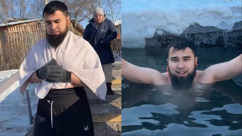 «Шоқынып кеткен бе?»: Рүстем Жүгінісов мұз ойып суға түсіп, жұртты шулатты (ВИДЕО)