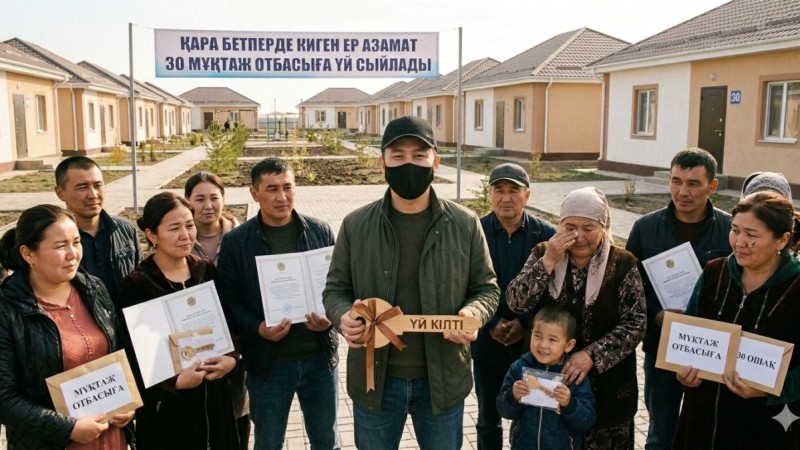 Қара бетперде киген ер азамат 30 мұқтаж отбасыға үй сыйлады