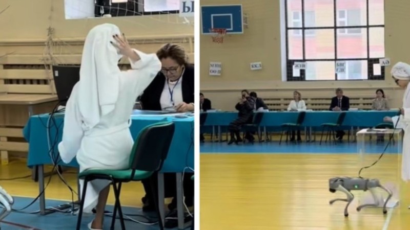 “Робот-иті бар”: Астаналық ару душтан шыға сала референдумға келген (ВИДЕО)