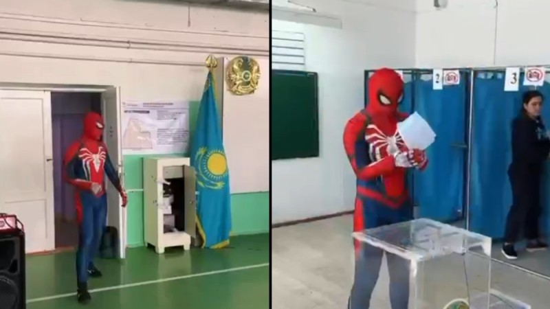 Шымкенттегі сайлау учаскелерінің біріне "Өрмекші адам" келіп, таңдауын жасады