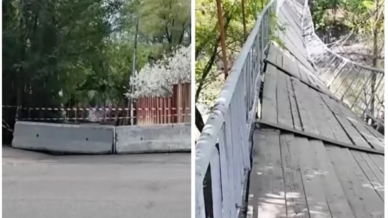 Өскеменде аспалы көпір құлап, адамдар мұздай суға құлады