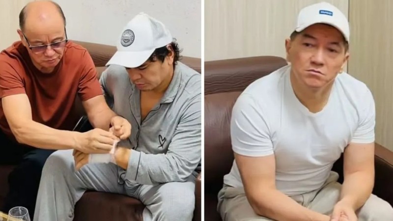 "Ота жасалса, 3-4 ай сахнаға шықпайды": Сәкен Майғазиев Кенжебек Жанәбіловтің халін біліп қайтты
