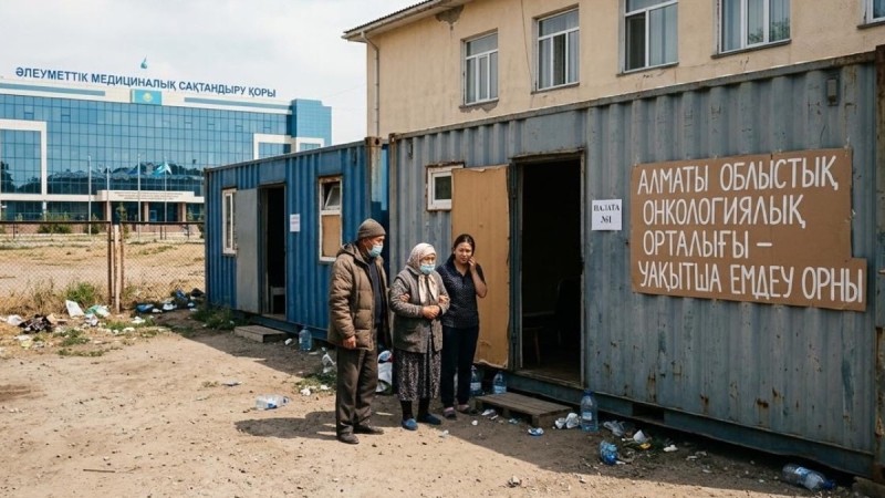 Алматы облыстық онкологиялық орталығы науқастарды темір контейнерде емдеуде: ӘМСҚ-ның миллиардтары кімнің қалтасында кетті?