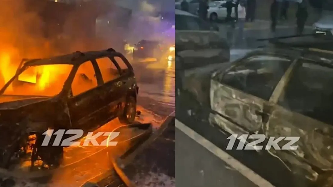 Астанада автотұрақта тұрған бес көлік түгі қалмай жанып кетті (ВИДЕО)